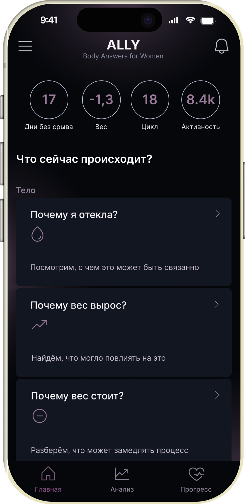 Ally в действии — главный экран